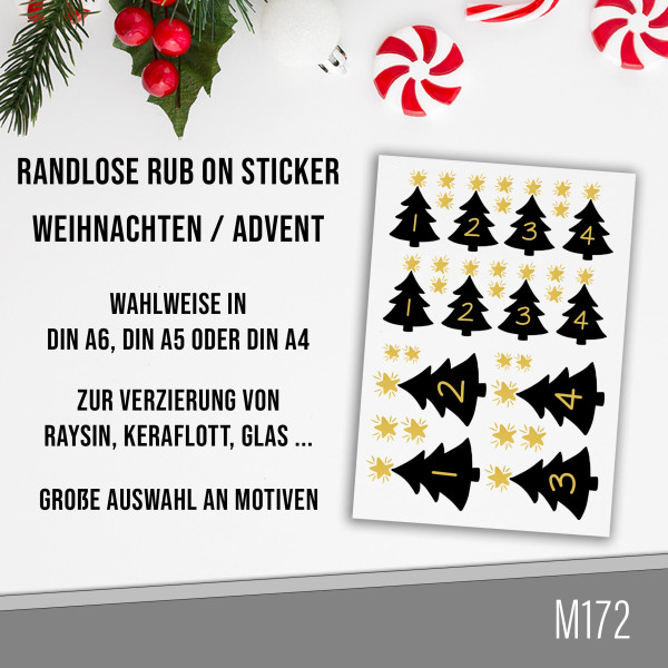 randlose Rub-on Sticker M172 Zahlen für Adventkranz auf Weihnachtsbaum 06