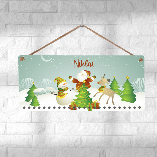 Adventskalender 45x20cm Holz personalisierbar Motiv Weihnachtsmann Schneemann Rentier