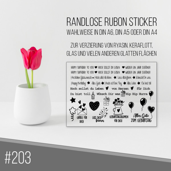 randlose Rub-on Sticker M203 Geburtstag