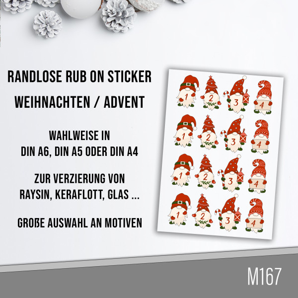 randlose Rub-on Sticker M167 Wichtel Zahlen Adventkranz