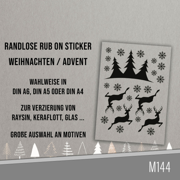 randlose Rub-on Sticker M144 Winter Weihnachten Rentiere