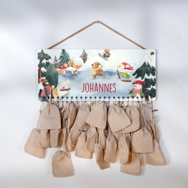 Adventskalender 45 x 20 cm Holz Tiere Motiv 03 personalisierbar