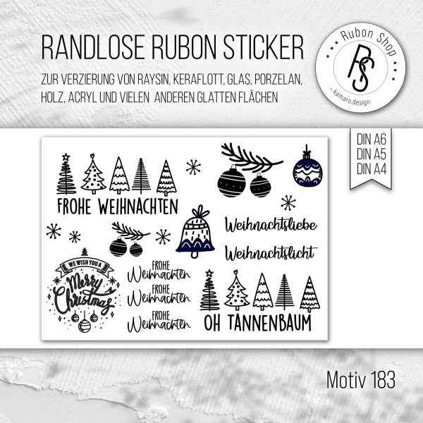 randlose Rub-on Sticker M183 frohe Weihnachten