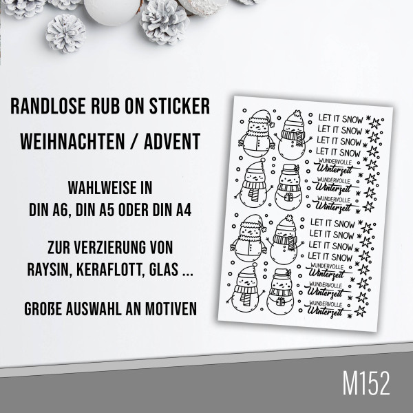 randlose Rub-on Sticker M152 Schneemänner