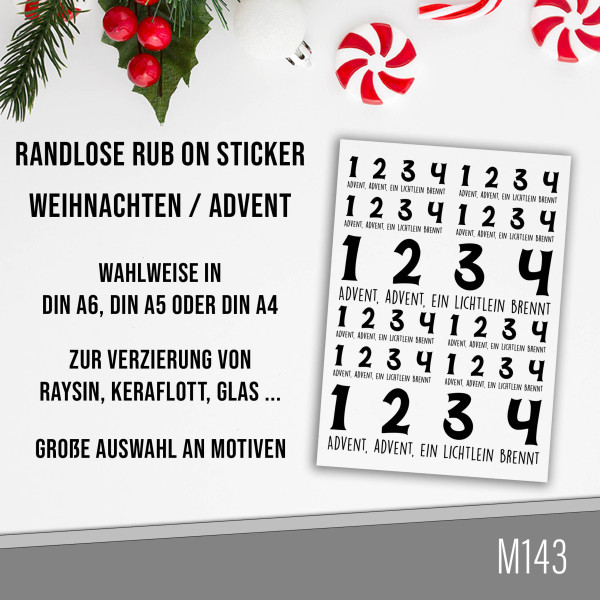 randlose Rub-on Sticker M143 Zahlen für Adventkranz