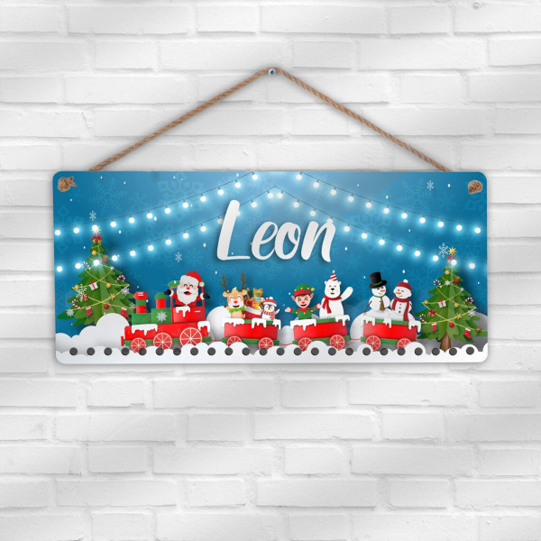 Adventskalender 45x20cm Holz personalisierbar Motiv Weihnachtszug