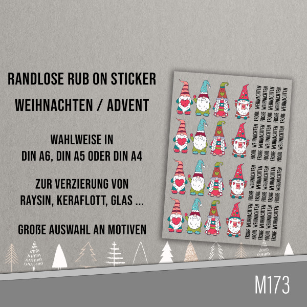 randlose Rub-on Sticker M173 Wichtel Weihnachten 01