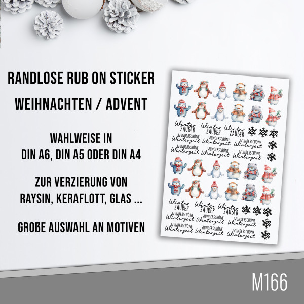 randlose Rub-on Sticker M166 Tiere Winter