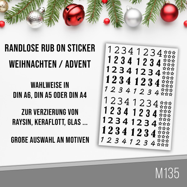 randlose Rub-on Sticker M135 Zahlen für Adventkranz