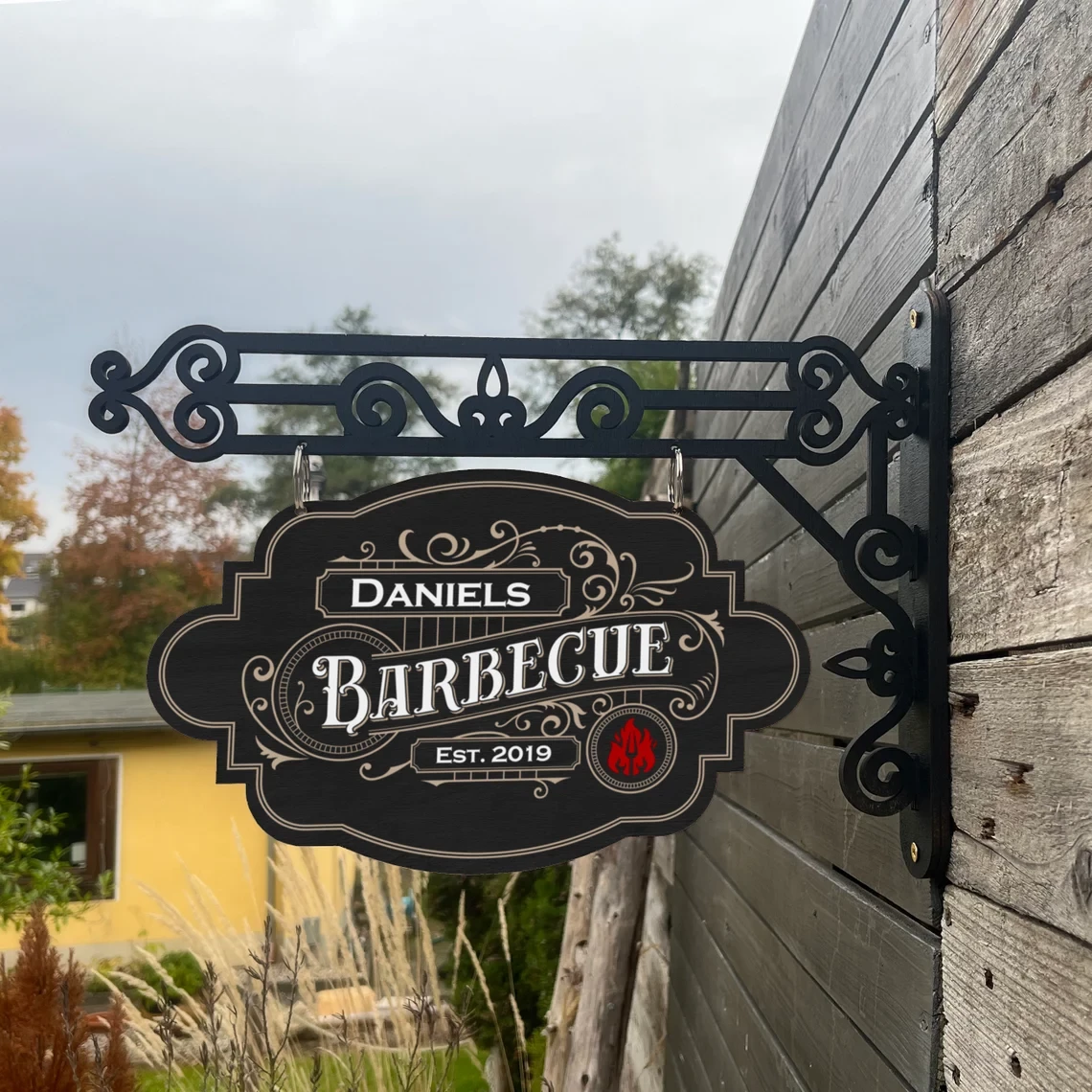 Vintage Holzschild mit Wandhalterung - Motiv "Barbecue"-Copy