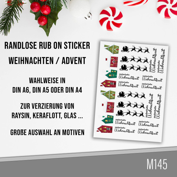 randlose Rub-on Sticker M145 Häuser Weihnachten