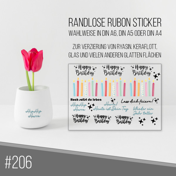 randlose Rub-on Sticker M206 Geburtstag