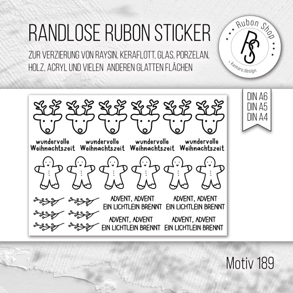 randlose Rub-on Sticker M189 Weihnachten