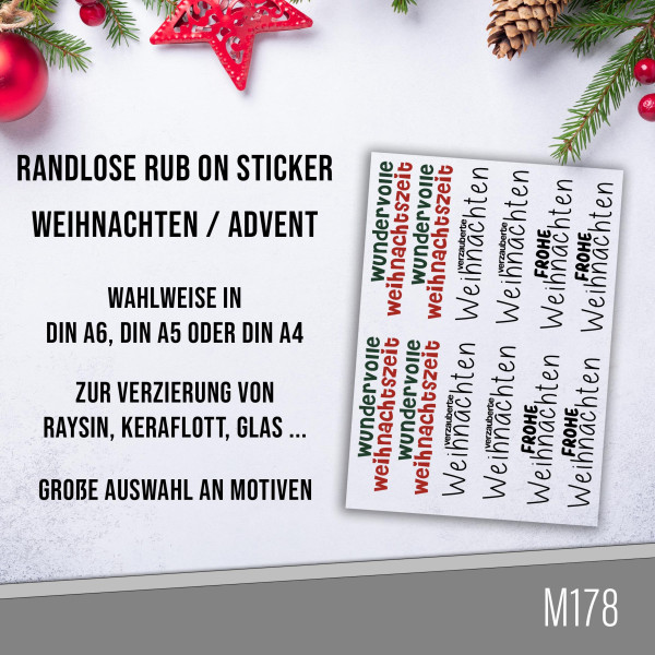 randlose Rub-on Sticker M179 Texte Weihnachten