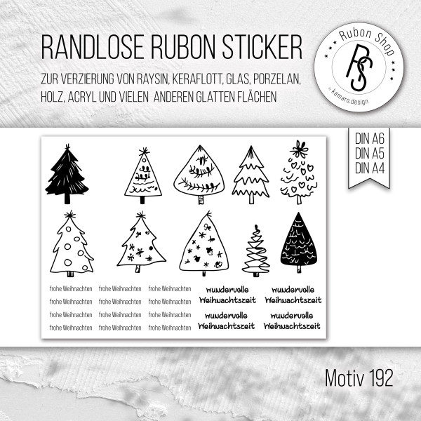 randlose Rub-on Sticker M192 Weihnachtsbäume frohe Weihnachten