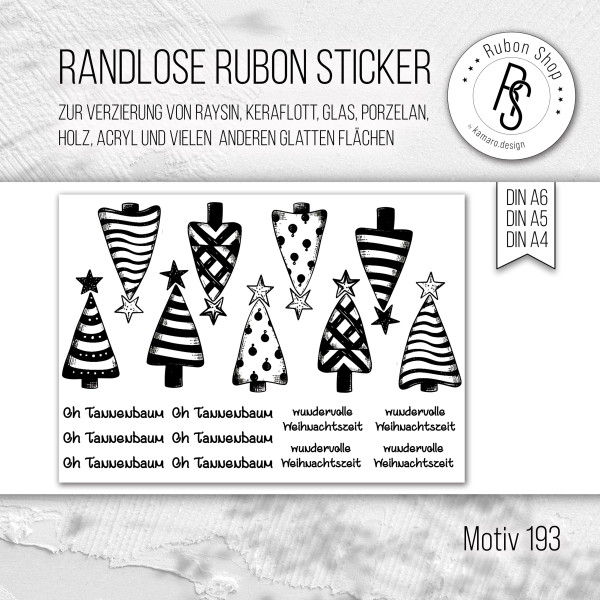 randlose Rub-on Sticker M193 Weihnachtsbäume frohe Weihnachten