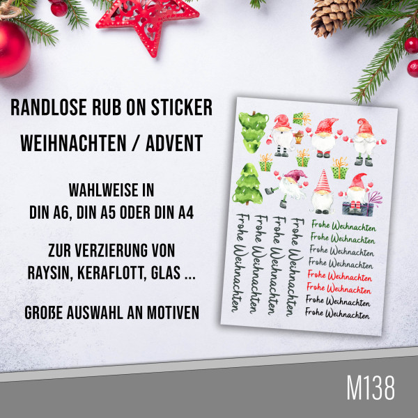 randlose Rub-on Sticker M138 Wichtel Weihnachten 02