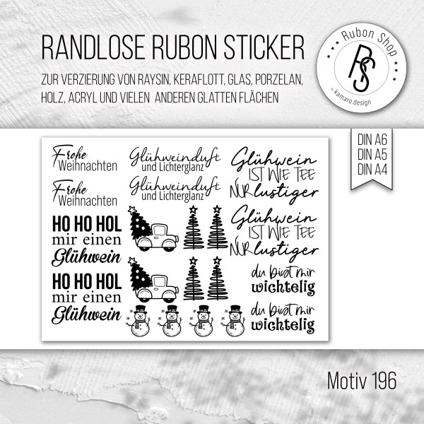 randlose Rub-on Sticker M196 Weihnachten Glühwein