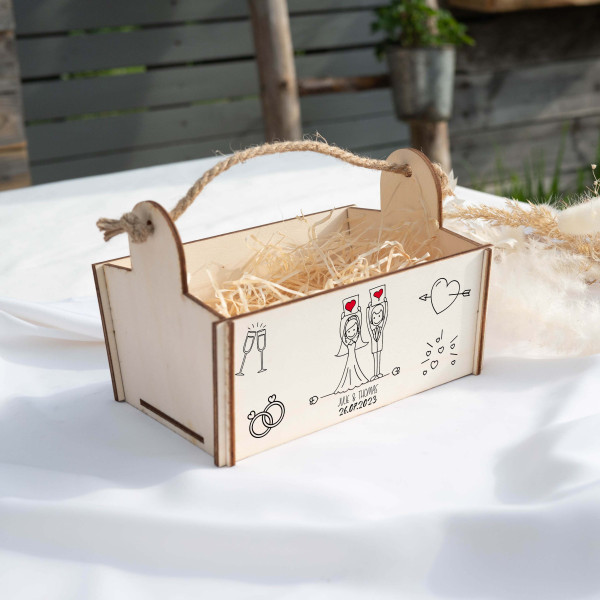 Geschenkkorb mit Holzwolle, Bausatz mit Motiv 08 Hochzeit 1