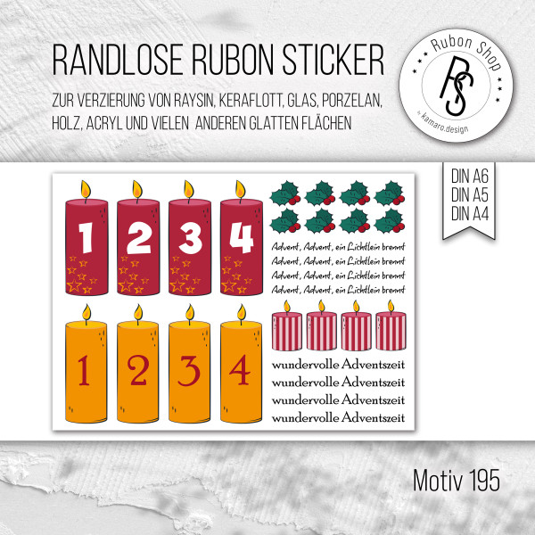 randlose Rub-on Sticker M195 Kerzen Weihnachten Advent