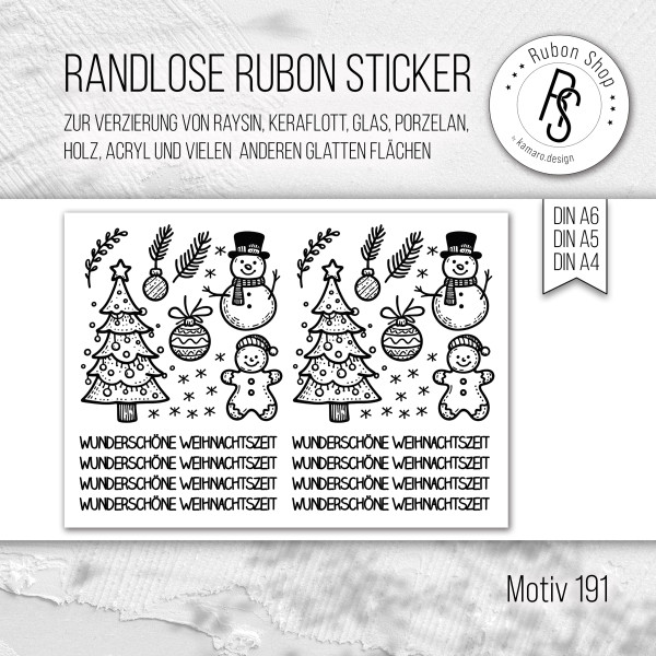 randlose Rub-on Sticker M191 Weihnachten Schneemänner