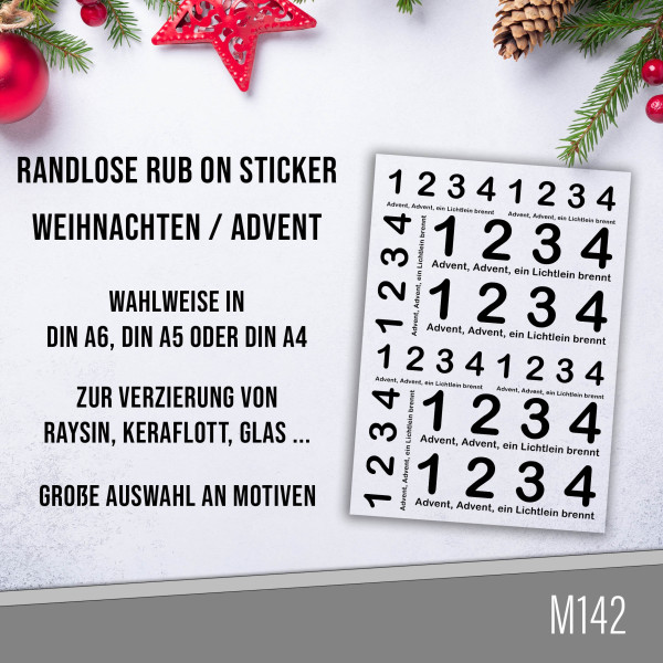 randlose Rub-on Sticker M142 Zahlen für Adventkranz