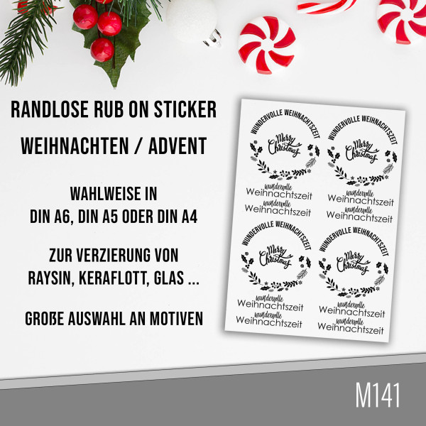 randlose Rub-on Sticker M141 Weihnachten Merry Christmas