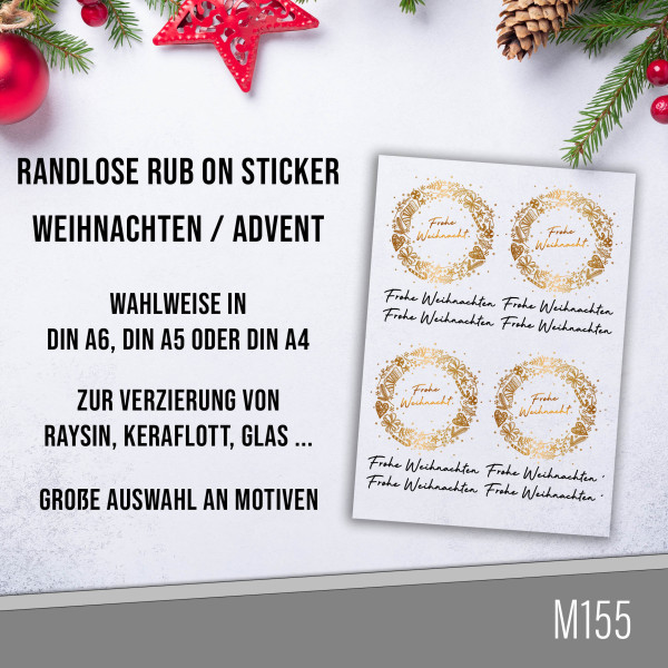 randlose Rub-on Sticker M155 Kranz "frohe Weihnachten"