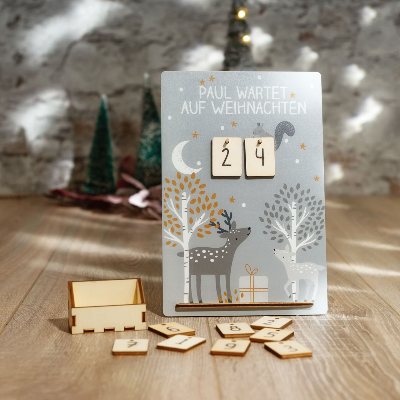 Countdown bis Weihnachten personalisiert Motiv Winterwald