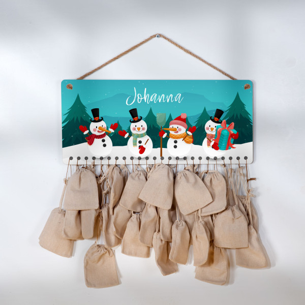 Adventskalender 45x20cm Holz personalisierbar Motiv vier Schneemänner