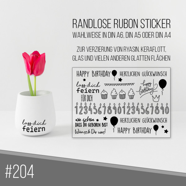 randlose Rub-on Sticker M204 Geburtstag