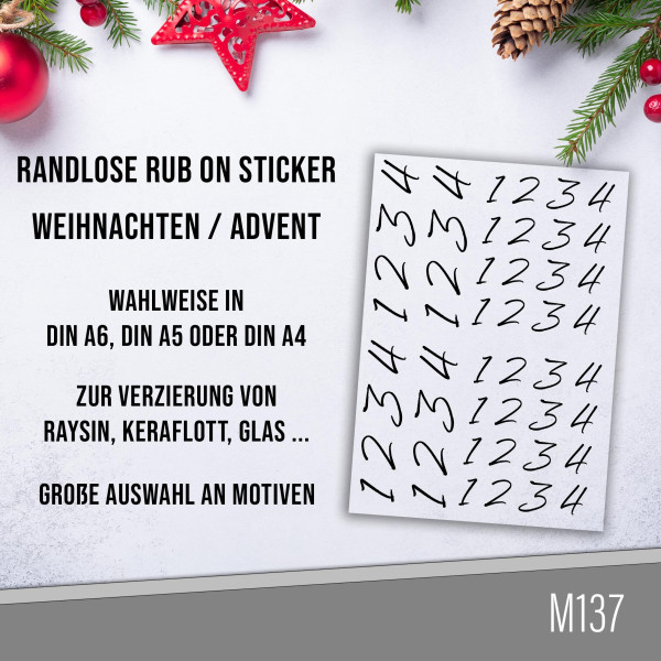 randlose Rub-on Sticker M137 Zahlen für Adventkranz 05