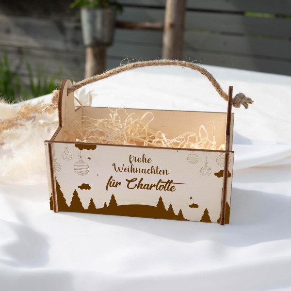 Geschenkkorb mit Holzwolle, Bausatz mit Motiv 25 Weihnachten