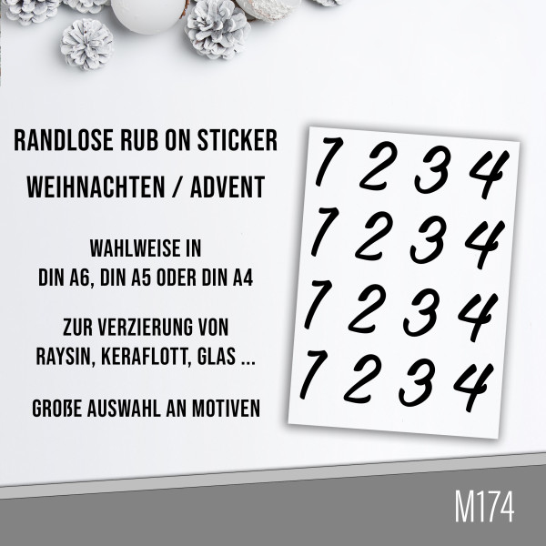 randlose Rub-on Sticker M174 Zahlen für Adventkranz 03