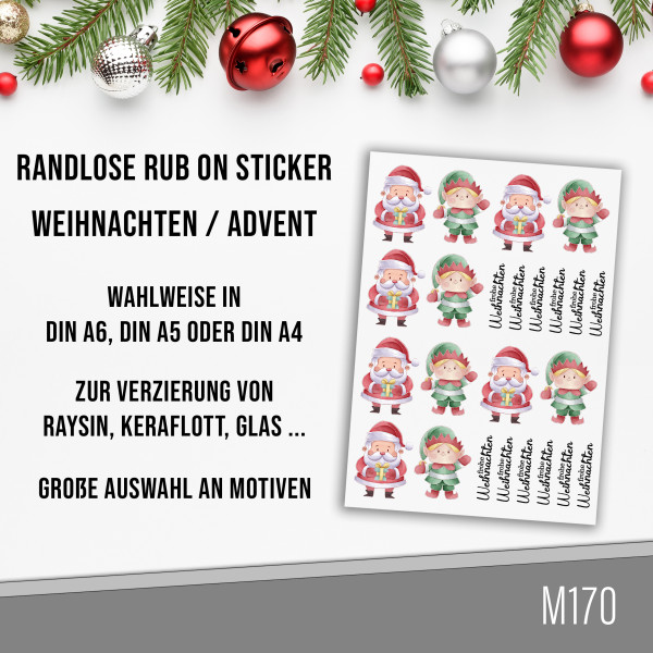 randlose Rub-on Sticker M170 Weihnachtsmann und Elf